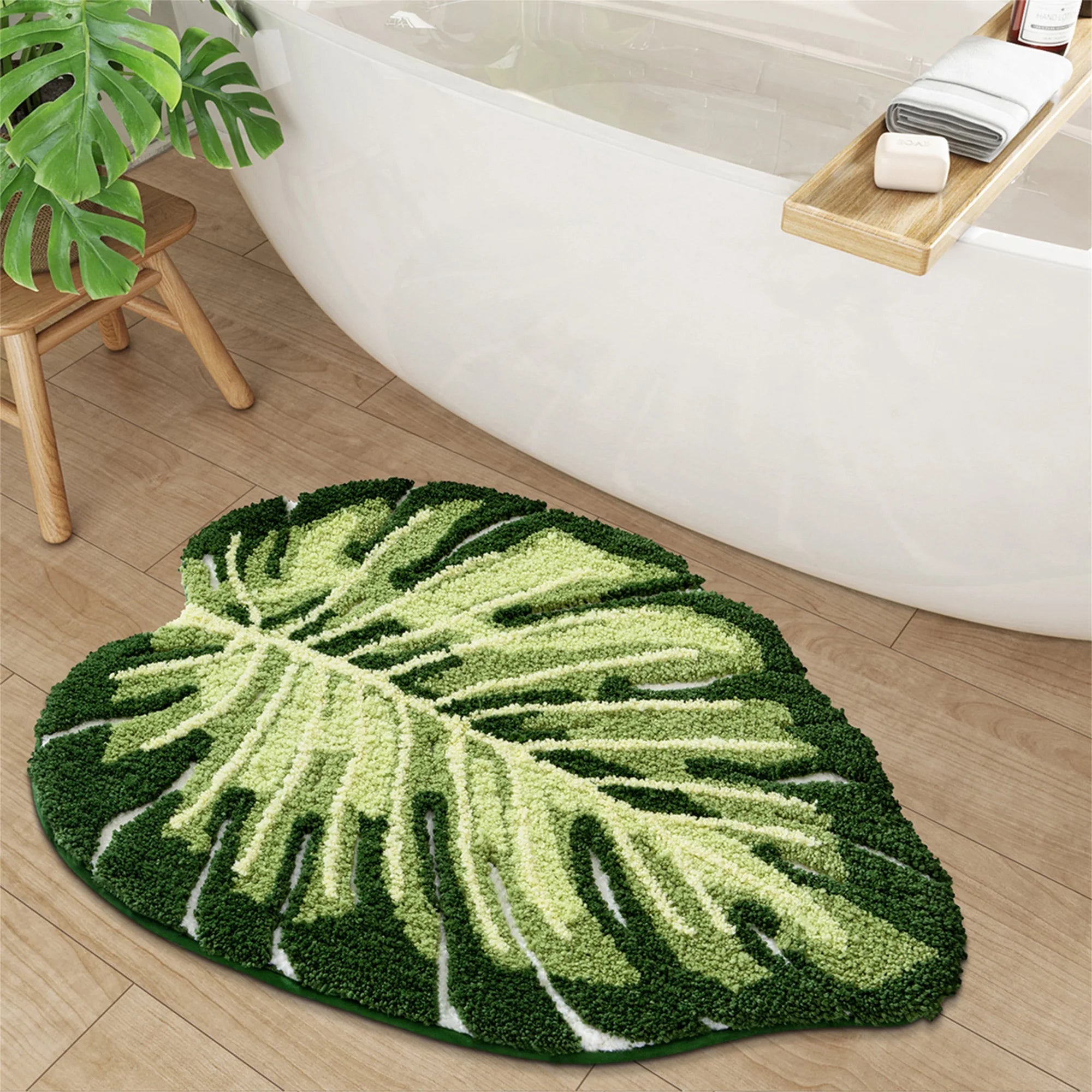 Plush Green Leaf Rug