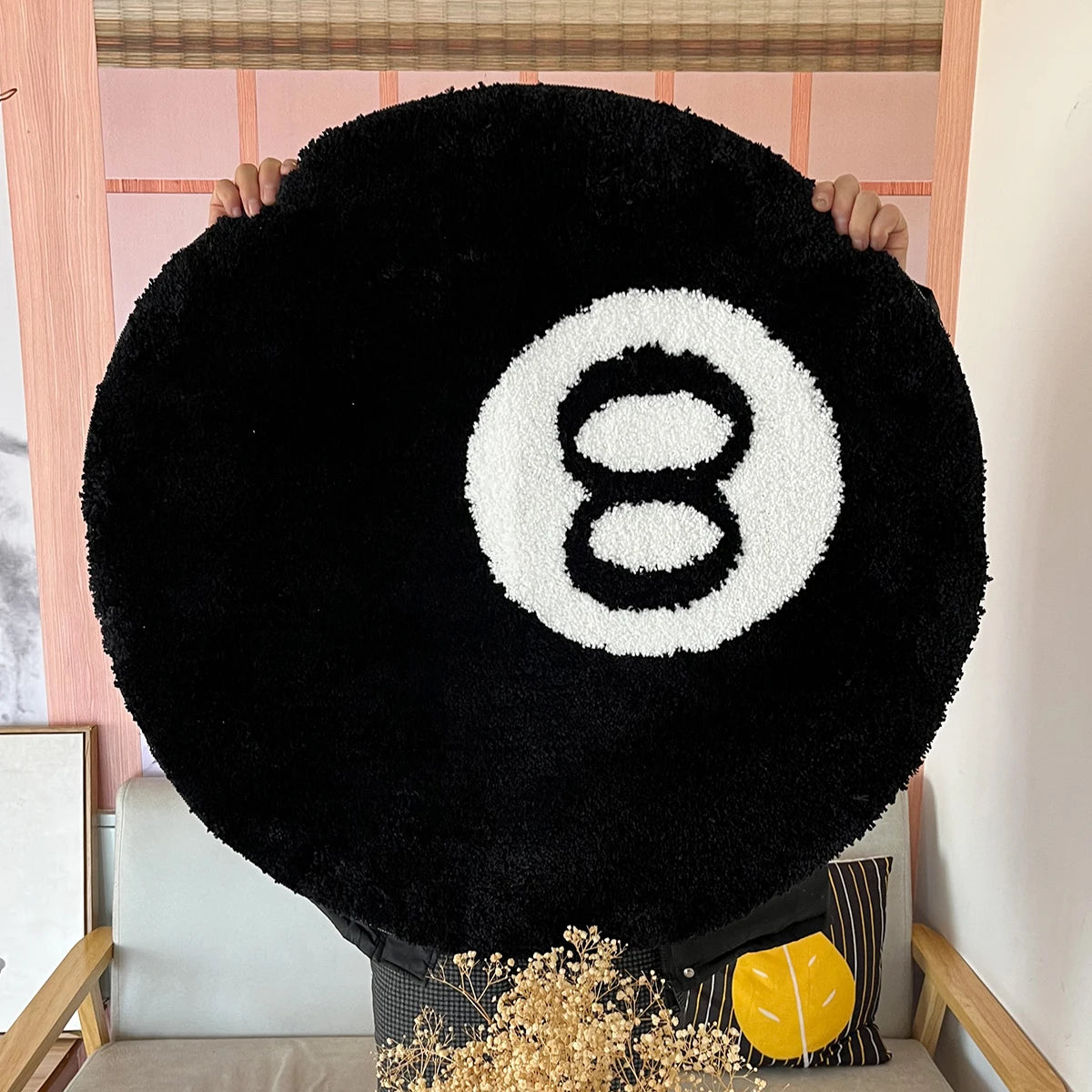 Black 8-Ball Round Rug