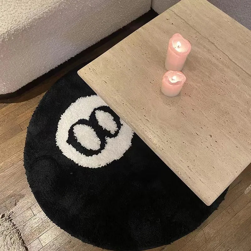 Black 8-Ball Round Rug