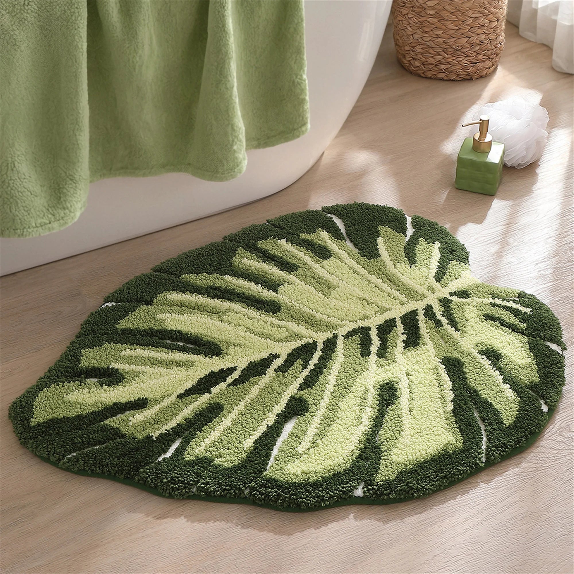 Plush Green Leaf Rug