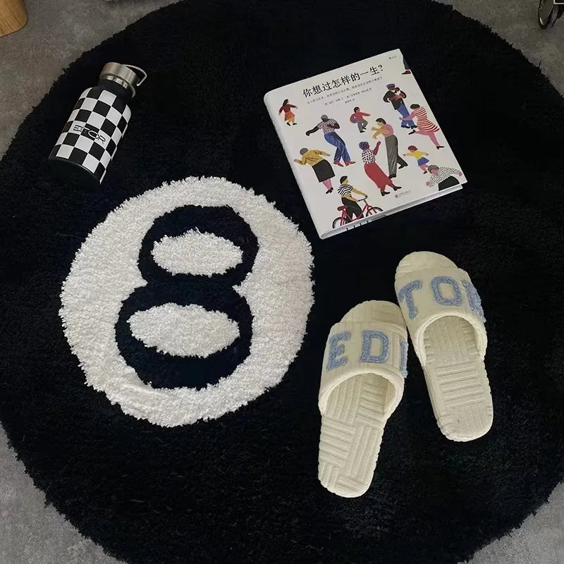 Black 8-Ball Round Rug