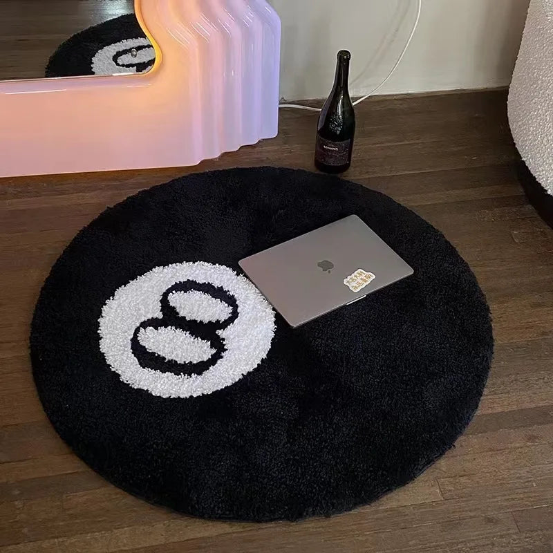 Black 8-Ball Round Rug
